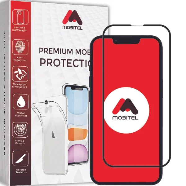 Mobitel Full Coverage Tempered Glass Screen Protector for iPhone 13 Pro Max, 14 Plus